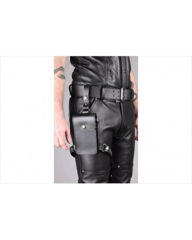 BLACK LEATHER LEG POUCH - ONE SIZE
