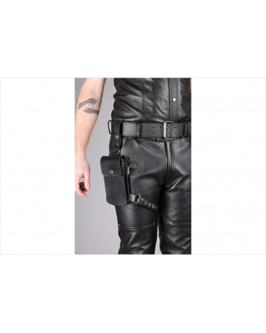 BLACK LEATHER LEG POUCH - ONE SIZE